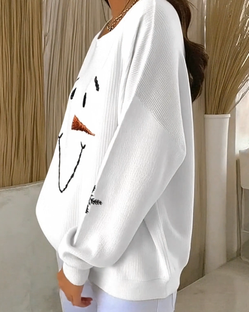 Printed Snowman Sweatshirt with Round Neck