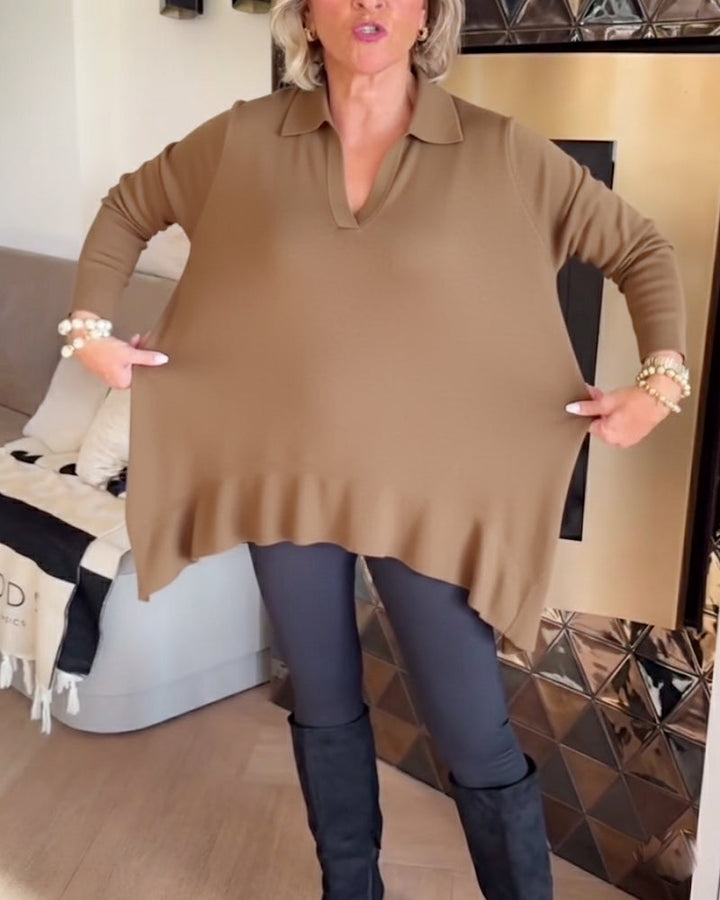 Irregular Collar Top with Long Sleeves