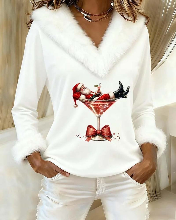 Faux Fur Trim Christmas Sweater Top