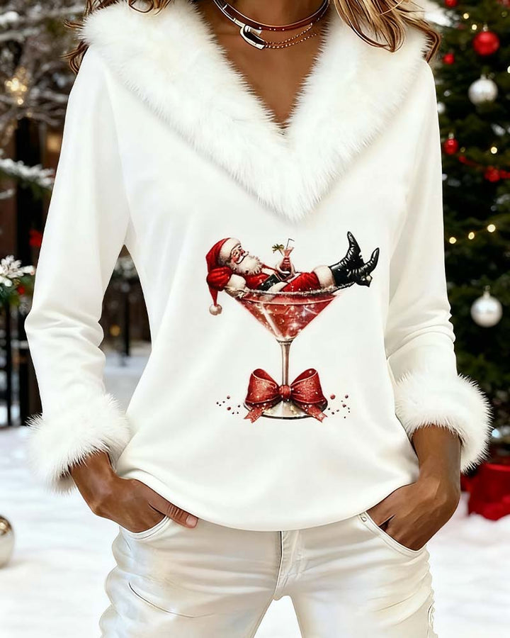 Faux Fur Trim Christmas Sweater Top