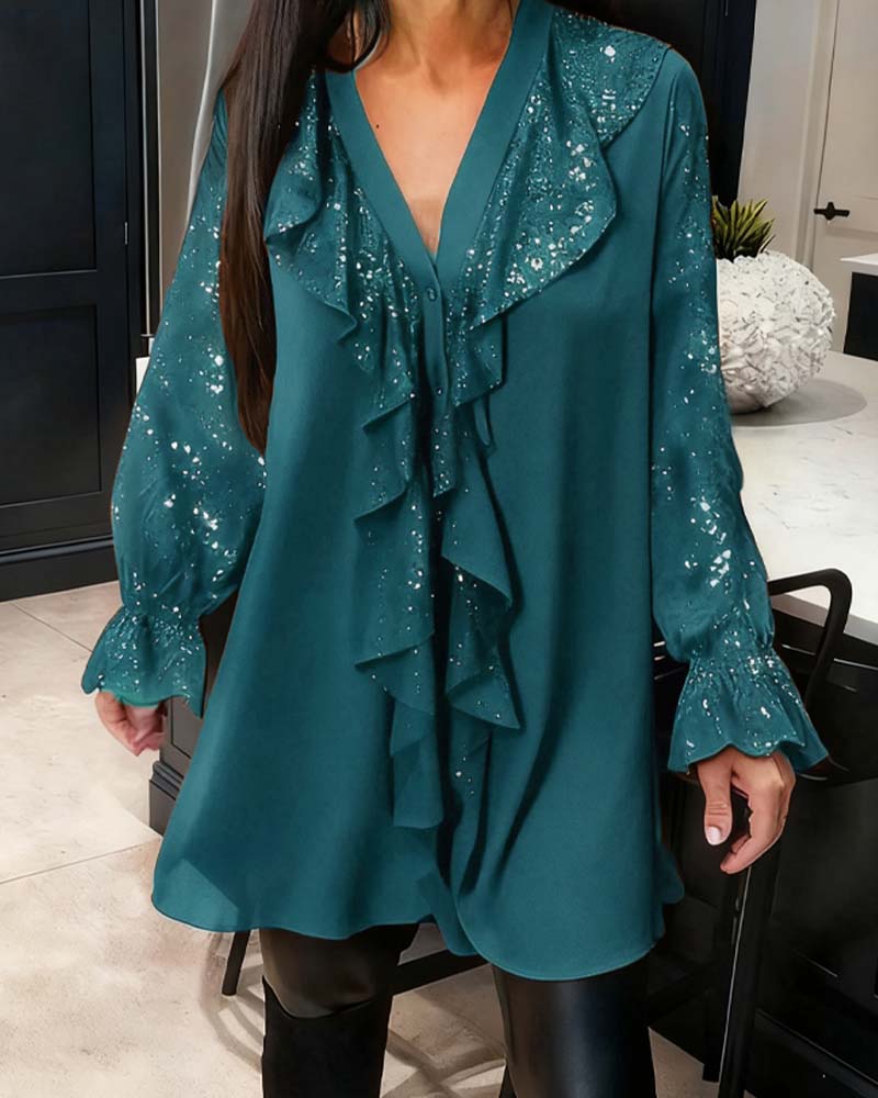 Loose Solid Blouses with Ruffles