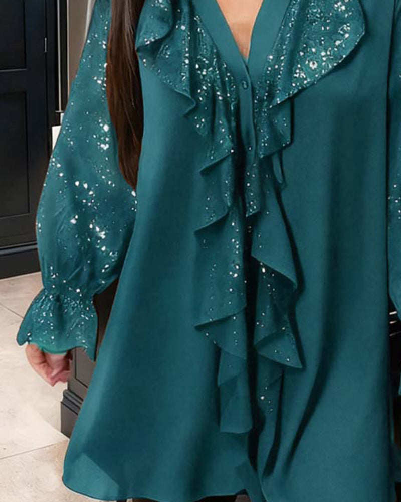 Loose Solid Blouses with Ruffles