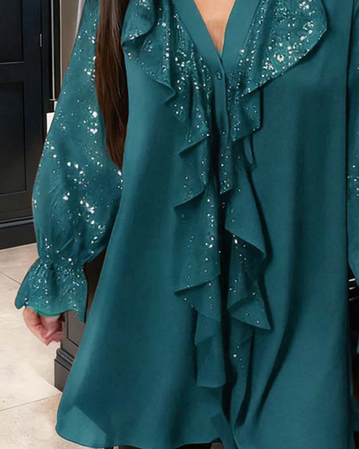 Loose Solid Blouses with Ruffles