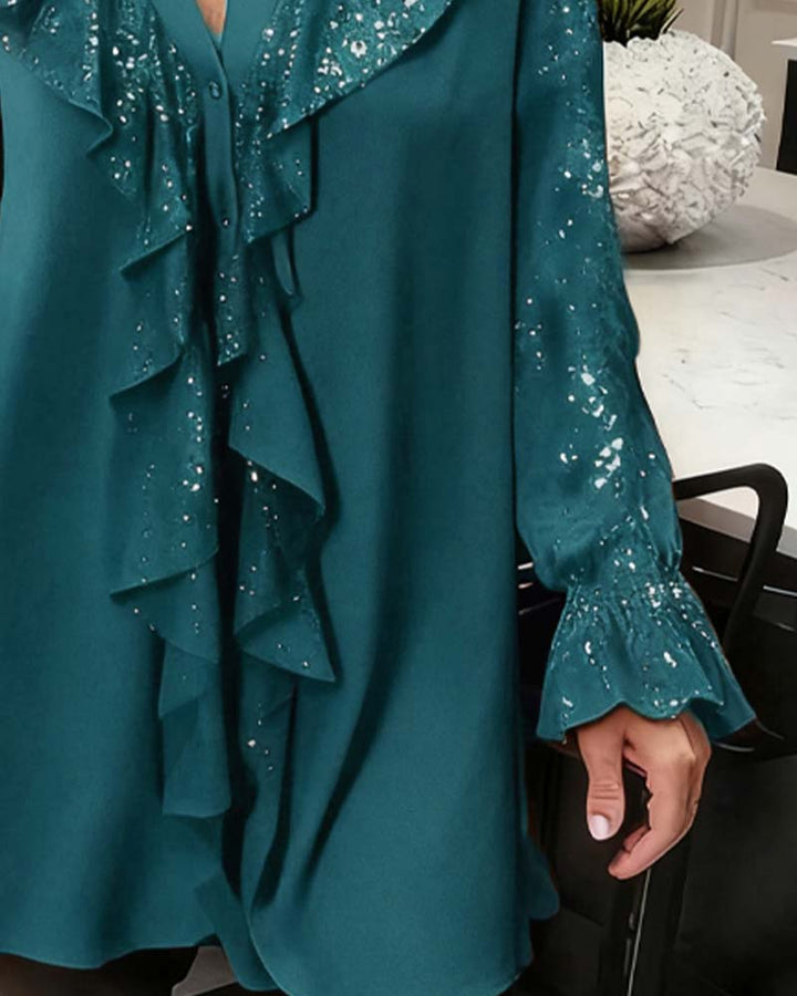 Loose Solid Blouses with Ruffles