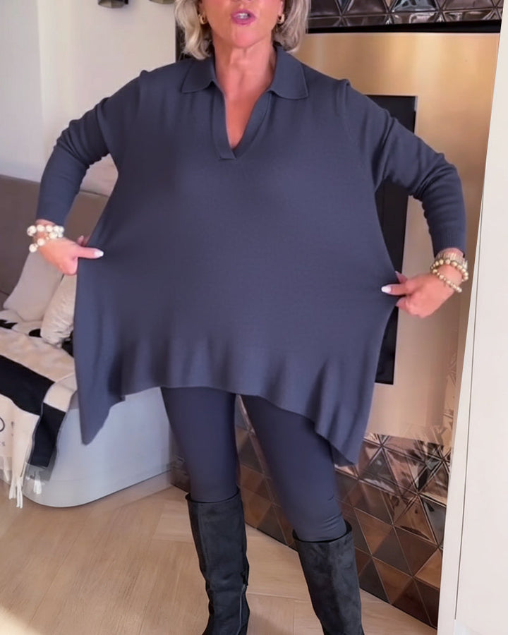 Irregular Collar Top with Long Sleeves