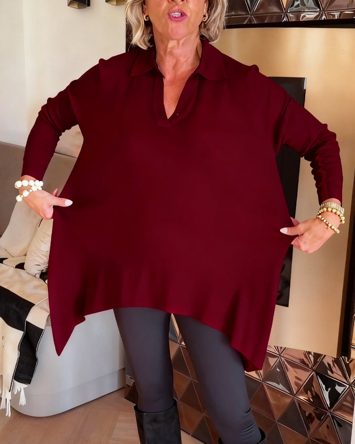 Irregular Collar Top with Long Sleeves