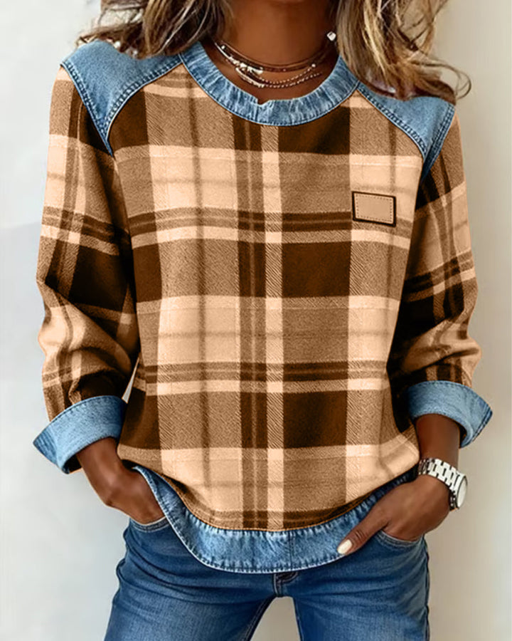 Trendy Checkered Patchwork Sweatshirt