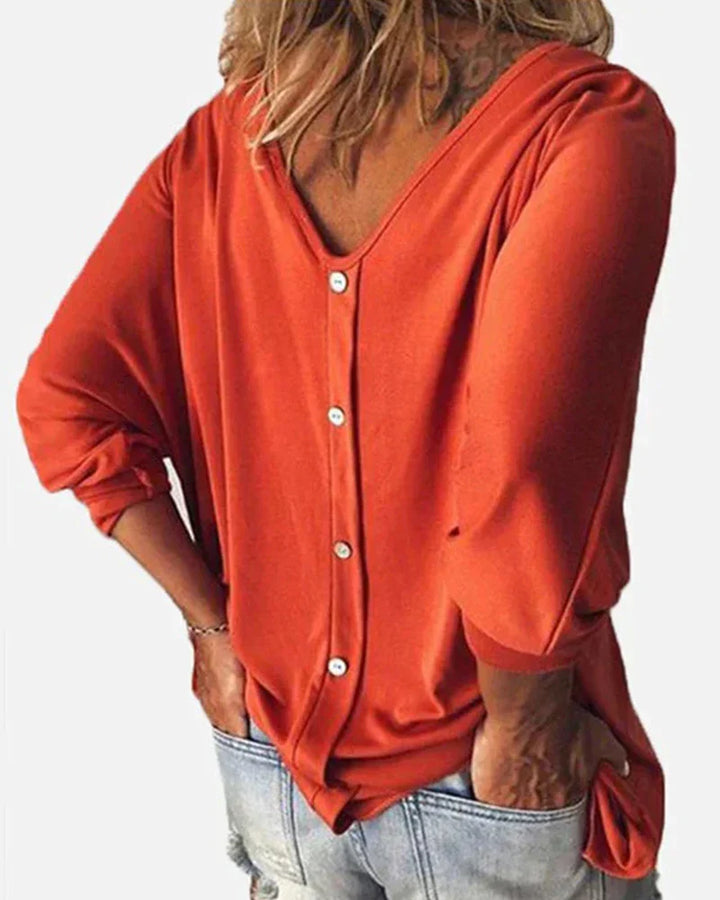 V-neck Buttoned Top with 3/4 Sleeves