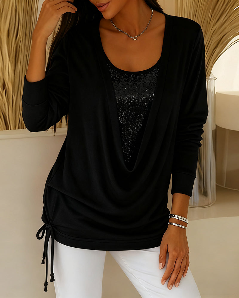 Two-Tone Sequin Top Effect Two-in-One