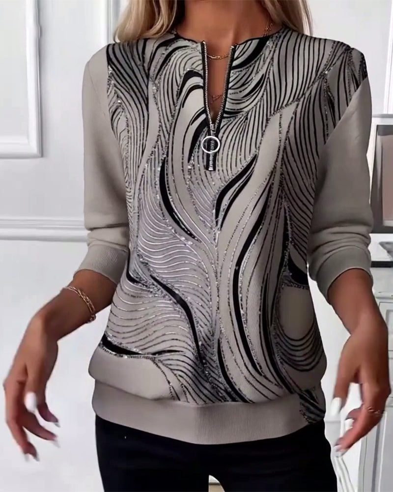 Casual Printed Zip-Up Sweatshirt