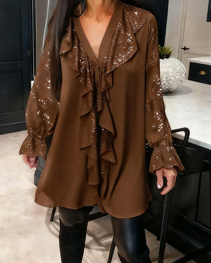 Loose Solid Blouses with Ruffles