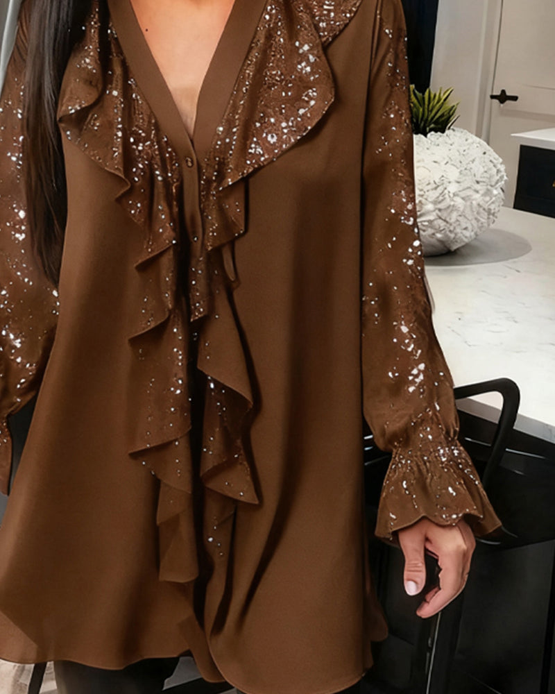 Loose Solid Blouses with Ruffles