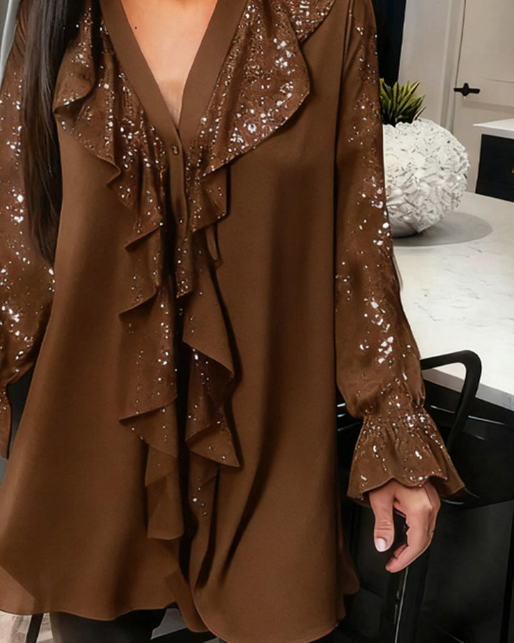 Loose Solid Blouses with Ruffles