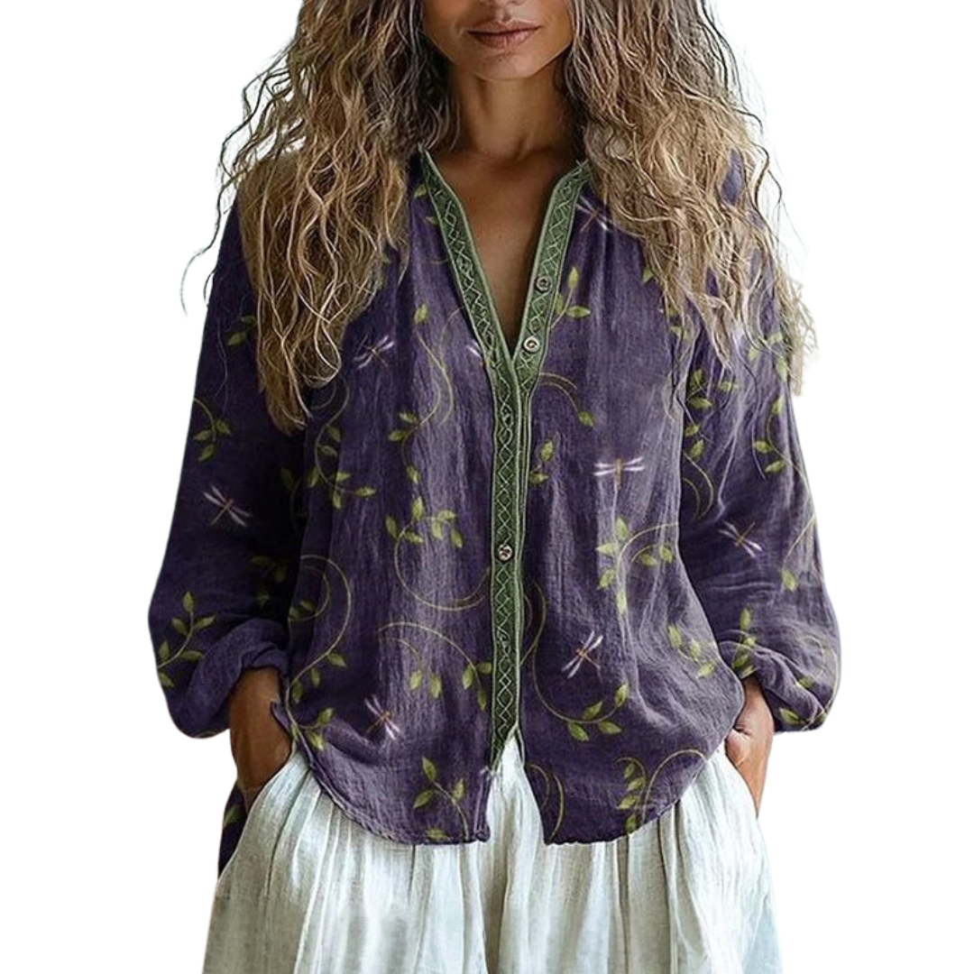Nona™ - Vintage Leaf Print Blouse