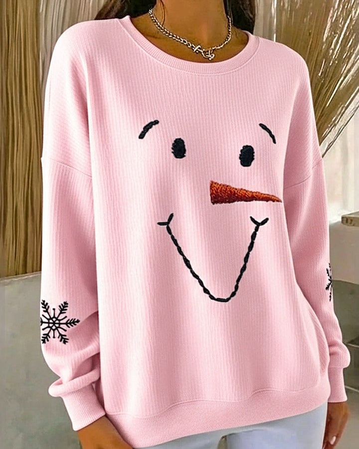 Printed Snowman Sweatshirt with Round Neck