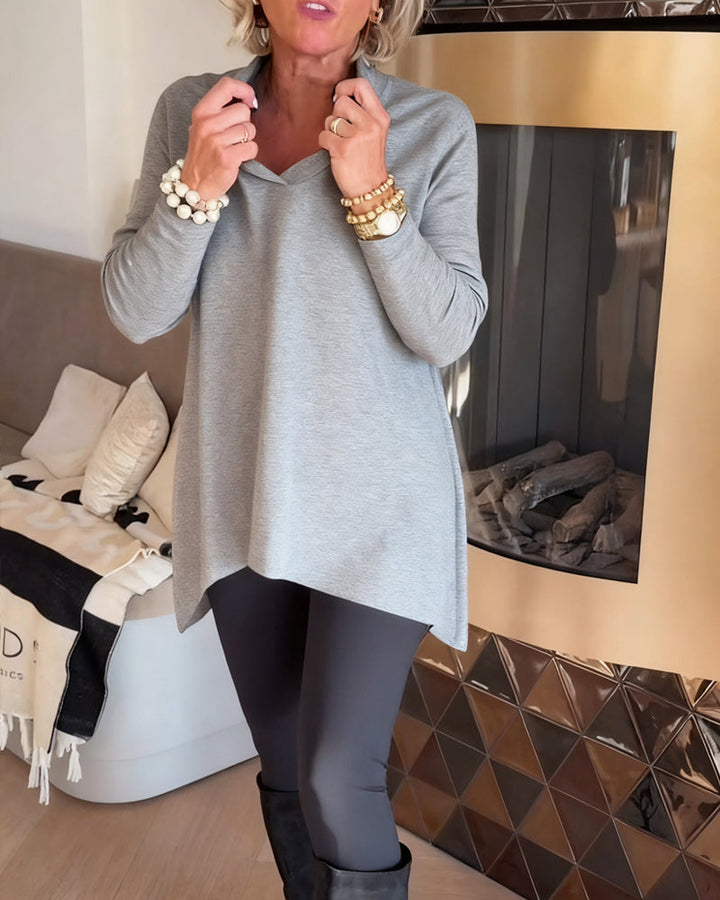 Irregular Collar Top with Long Sleeves