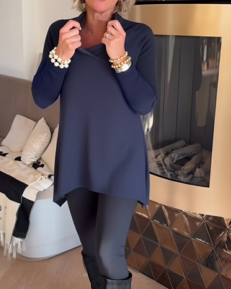 Irregular Collar Top with Long Sleeves