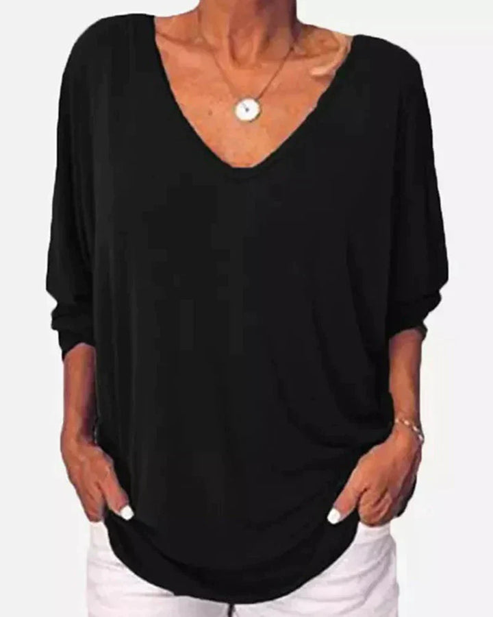 V-neck Buttoned Top with 3/4 Sleeves