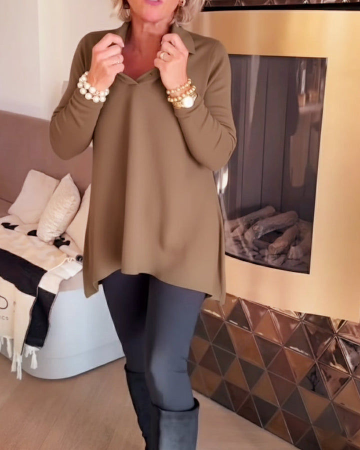 Irregular Collar Top with Long Sleeves