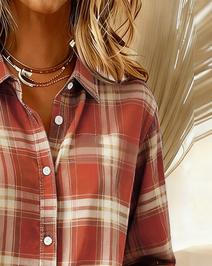 Shirt with Plaid Pattern and Collar
