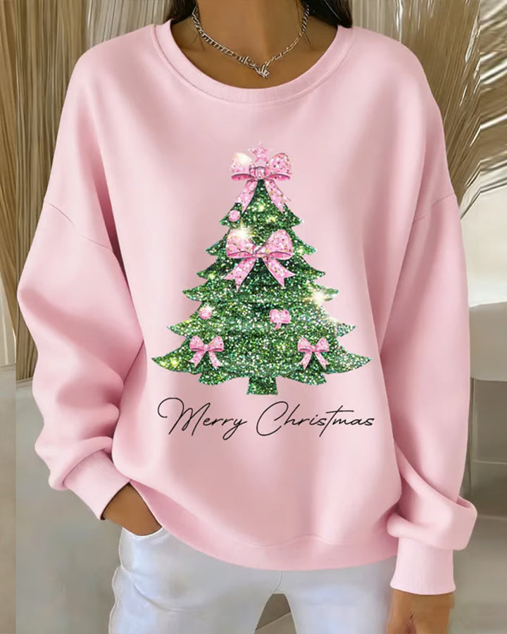 Round Neck Long Sleeve Christmas Printed Sweatshirt