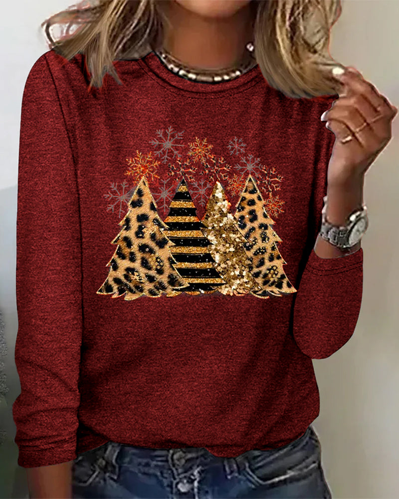 Long Sleeve Top with Christmas Tree Graphic