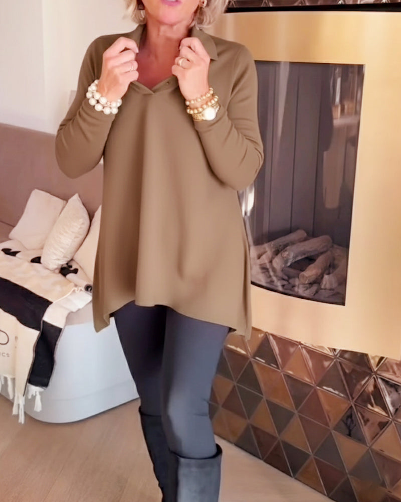 Irregular Collar Top with Long Sleeves