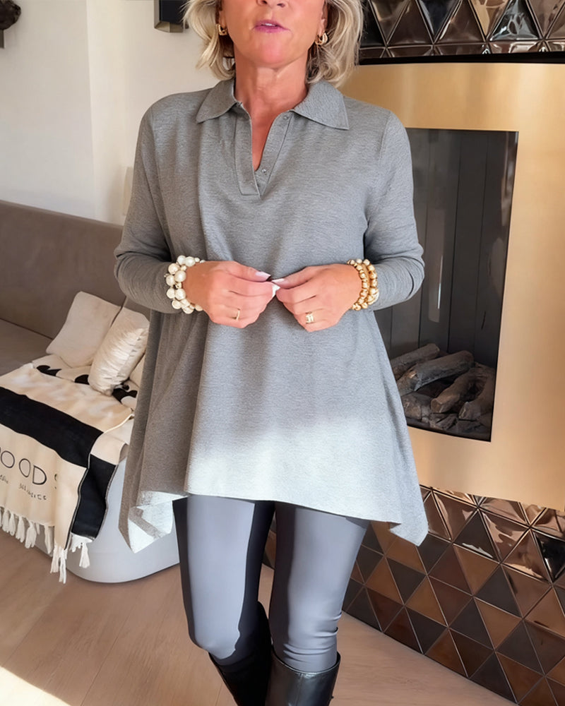 Irregular Collar Top with Long Sleeves