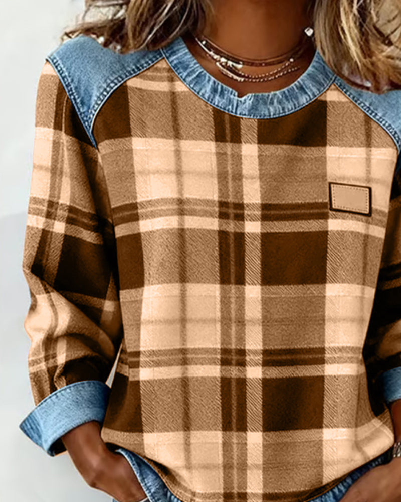Trendy Checkered Patchwork Sweatshirt