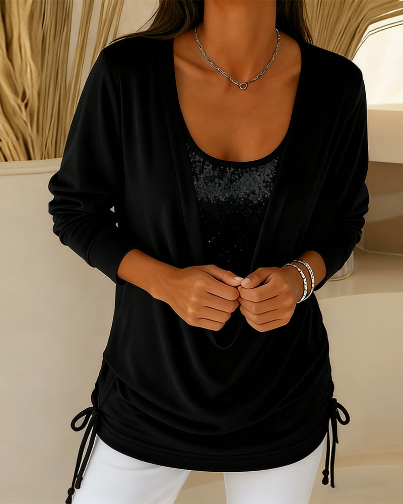 Two-Tone Sequin Top Effect Two-in-One