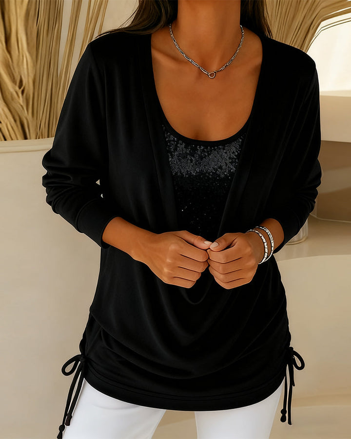 Two-Tone Sequin Top Effect Two-in-One