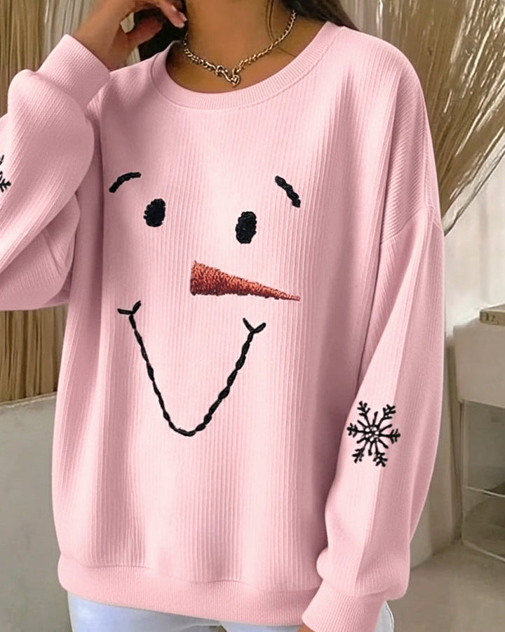 Printed Snowman Sweatshirt with Round Neck