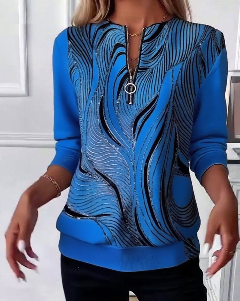 Casual Printed Zip-Up Sweatshirt
