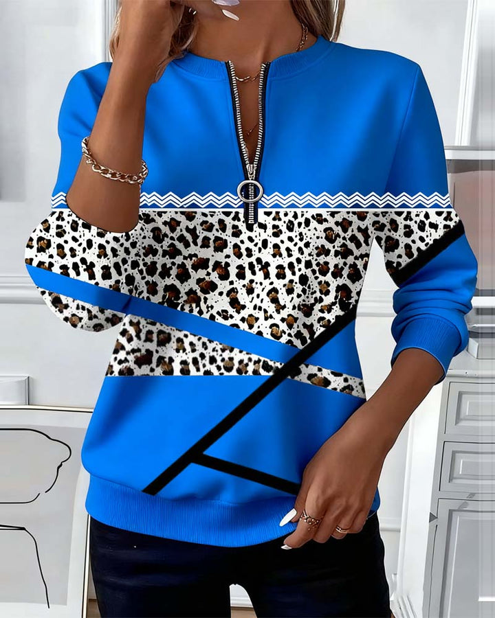Printed Zip Collar Sweatshirt