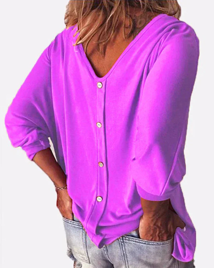 V-neck Buttoned Top with 3/4 Sleeves