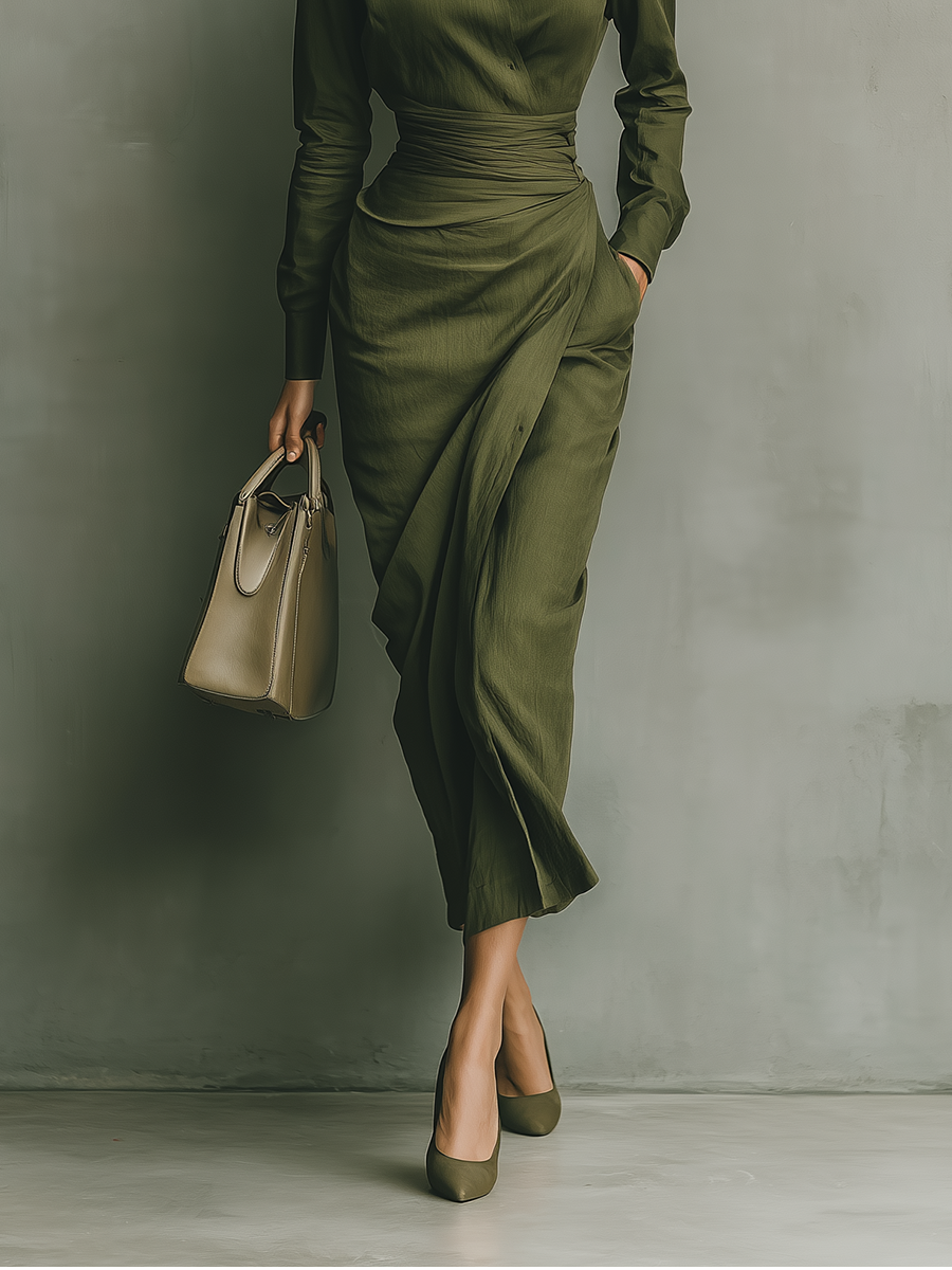 Natalie | Green Cotton Blended Maxi Dress