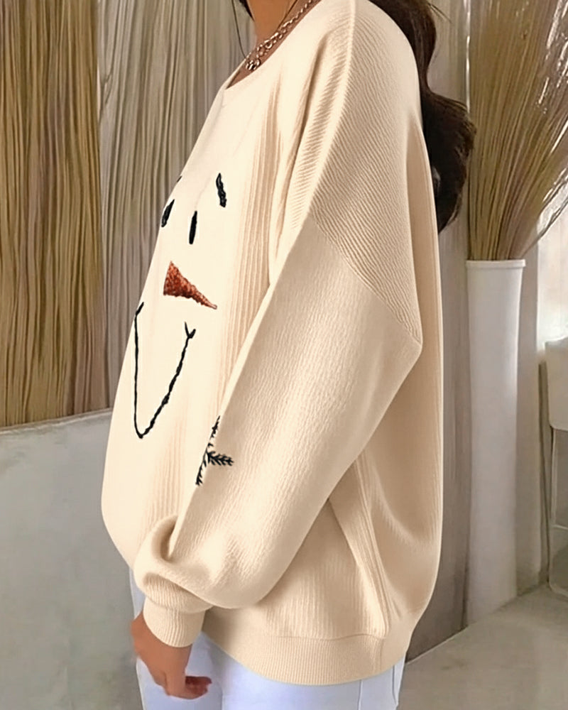 Printed Snowman Sweatshirt with Round Neck