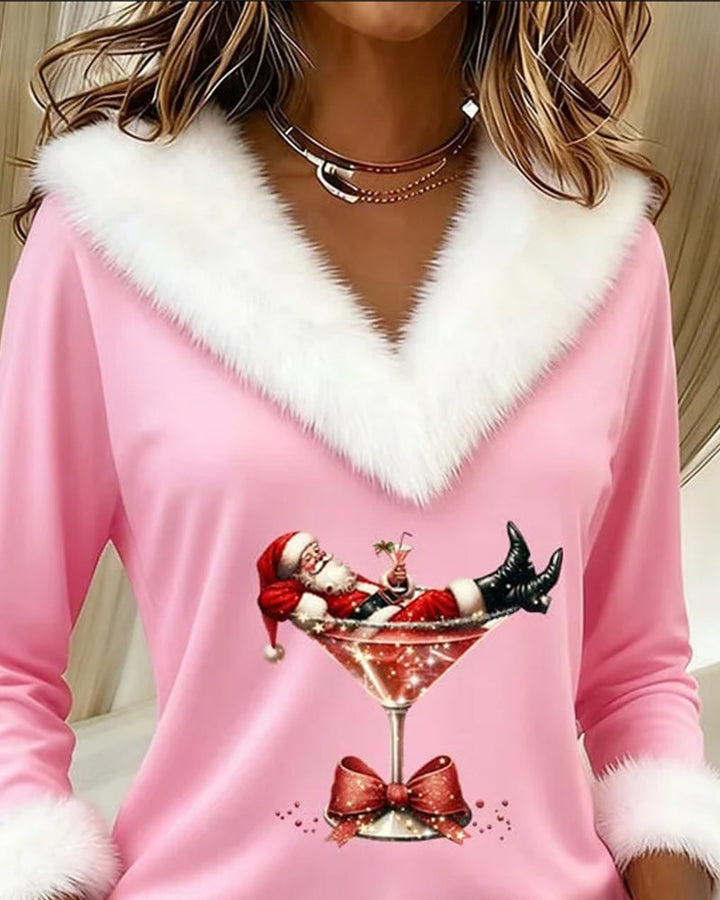 Faux Fur Trim Christmas Sweater Top