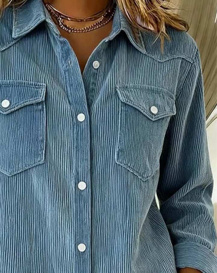 Long Sleeve Button-Up Shirt with Lapel