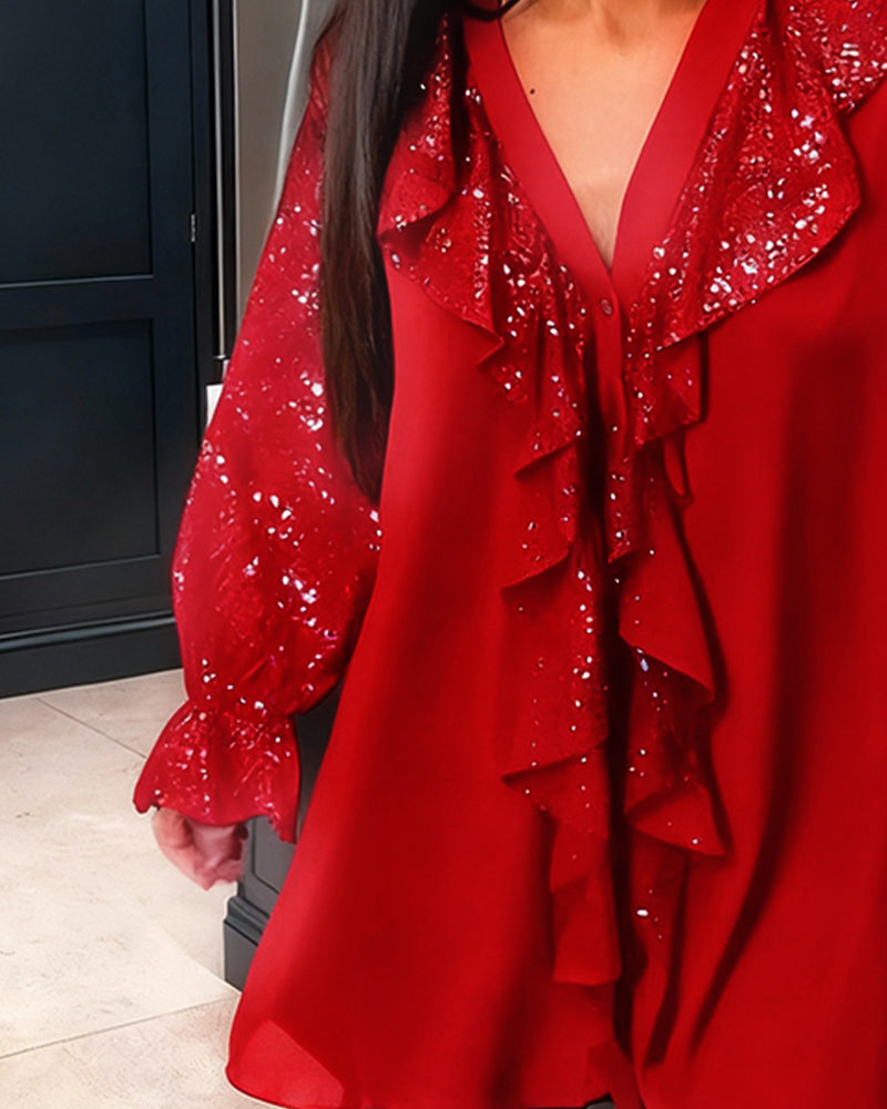 Loose Solid Blouses with Ruffles