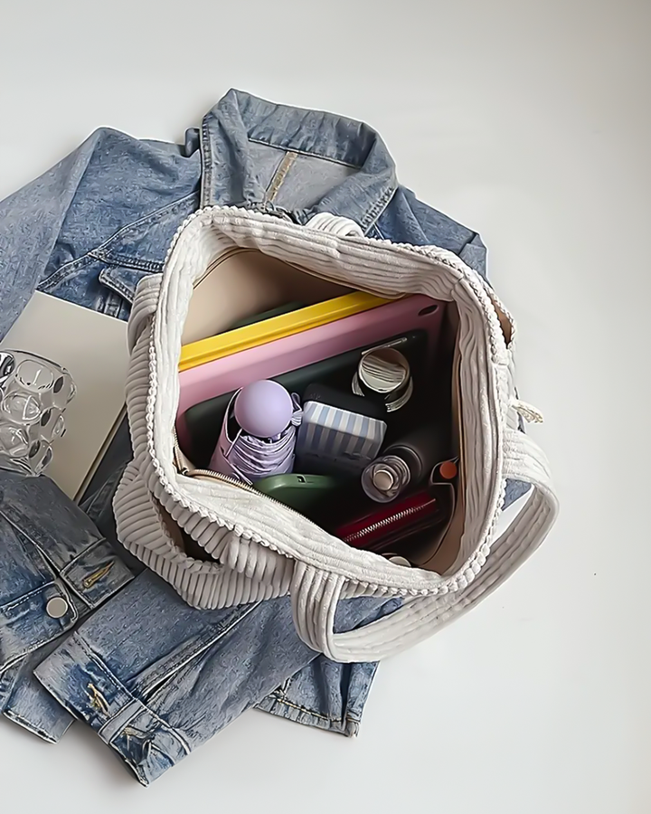 Evi– Ribbed Tote Bag with Cord Detail