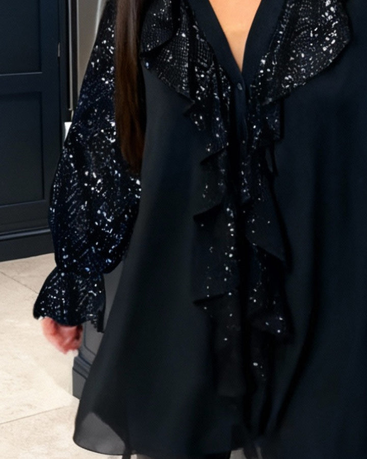 Loose Solid Blouses with Ruffles