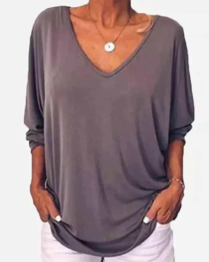 V-neck Buttoned Top with 3/4 Sleeves
