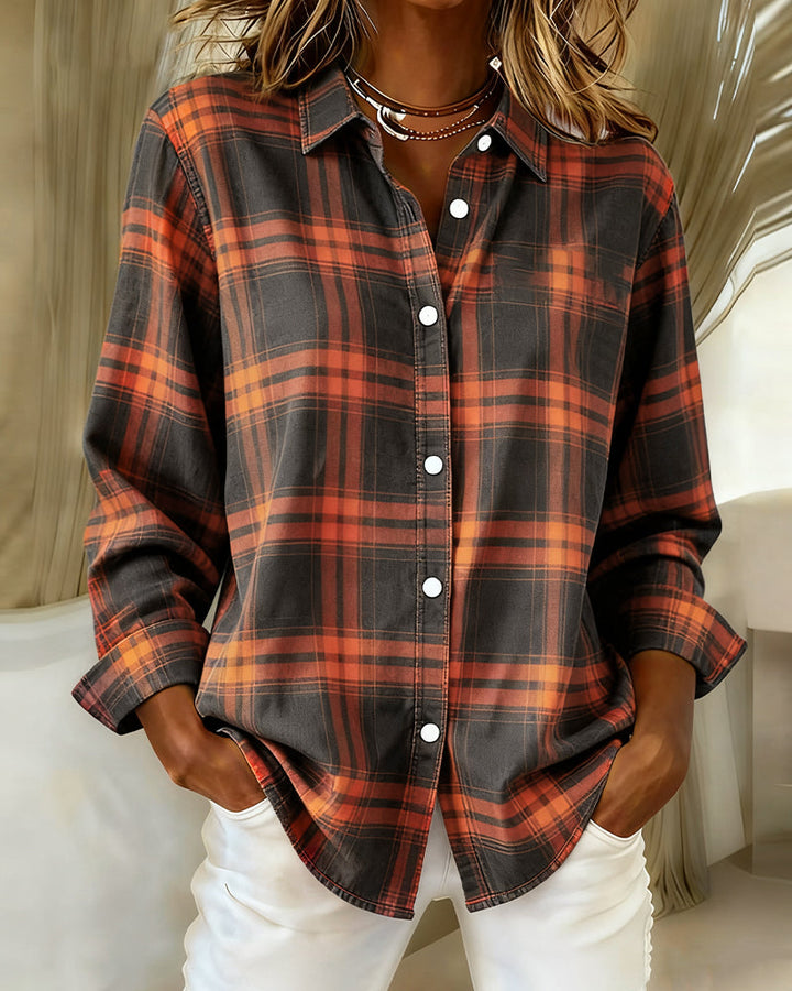 Shirt with Plaid Pattern and Collar