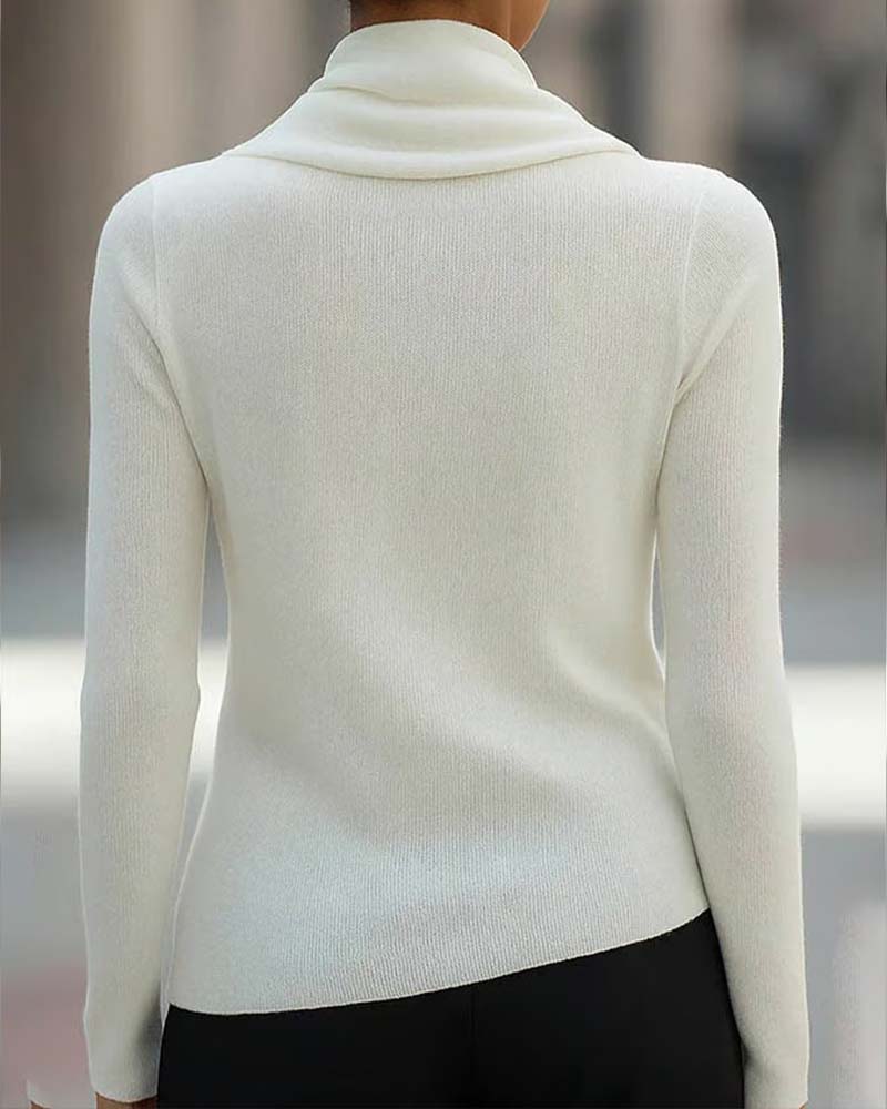 Irregular Drop Collar Solid Color Knit Top
