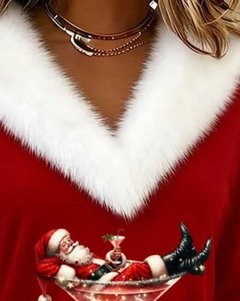 Faux Fur Trim Christmas Sweater Top