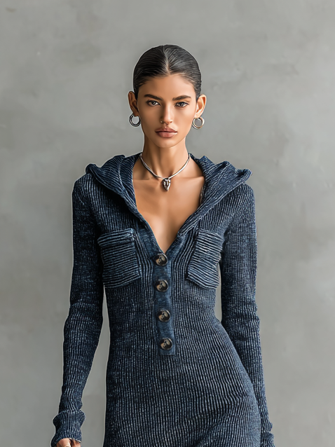 Tracy | Slim-fit Hooded Knitted Maxi Dress