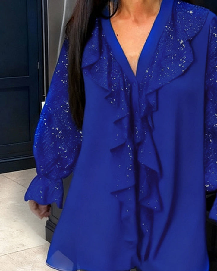 Loose Solid Blouses with Ruffles