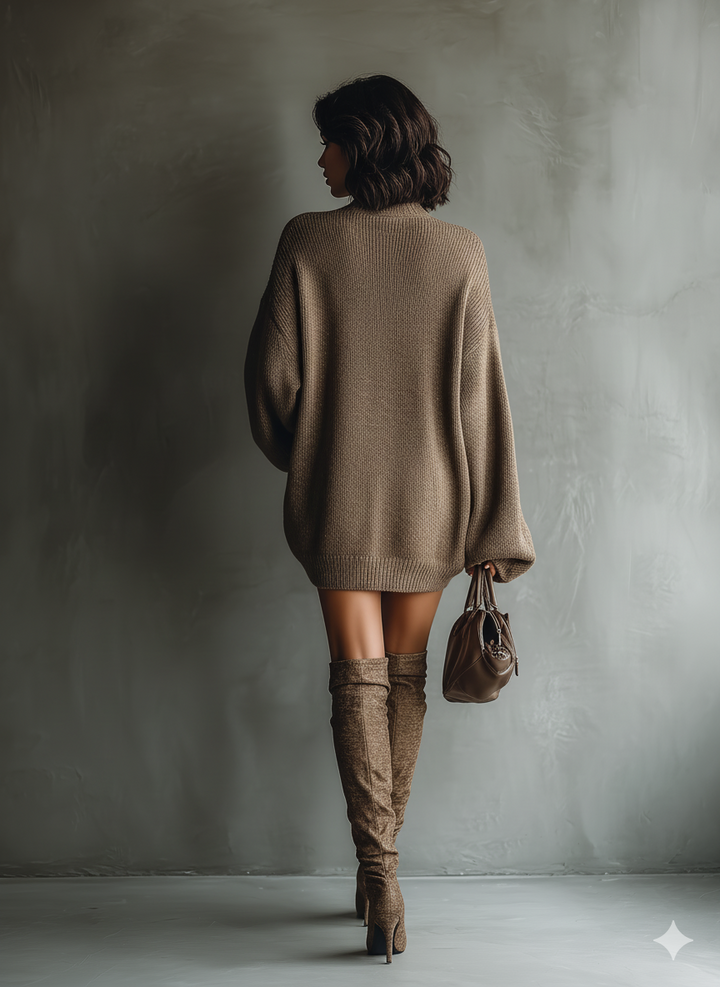 Holly | Brown Vintage Style Knit Mini Dress