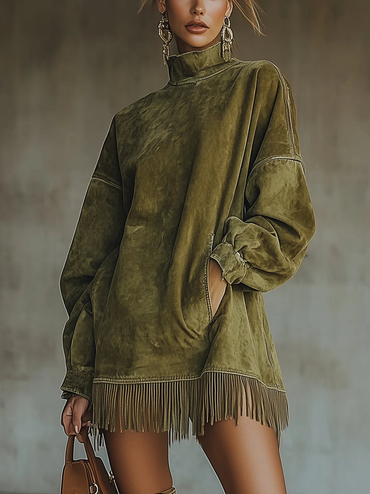 Amelia | Cozy Suede Fringe Dress
